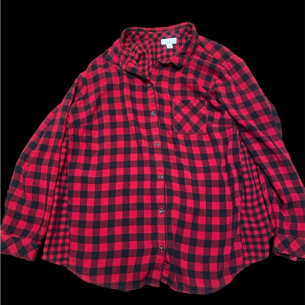 J. Jill Red and Black Plaid Blouse